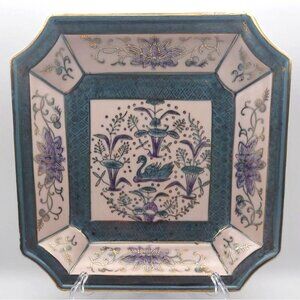 Vintage Gold Castle Japanese 8" Square Plate Hand-Painted Swan Floral Gold Trim
